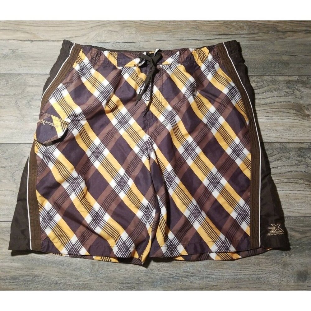 Zeroxposur Men L 38" Waist Board Shorts Surf Swim Trunks Beach Brown Yellow Pool